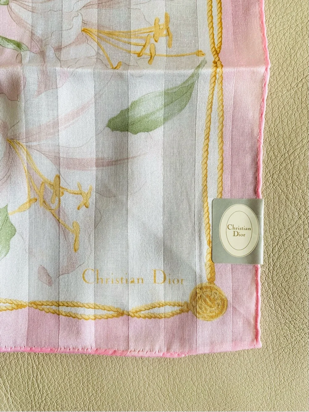 Christian Dior Vintage Floral Handkerchief Pink Lily 19” New w/ Tag Made Japan
